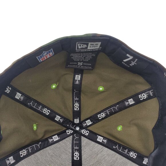 SEATTLE SEAHAWKS Hat Cap Football Neon/Camo Logo Pattern Fitted 7 1/2 New Era - Picture 8 of 8